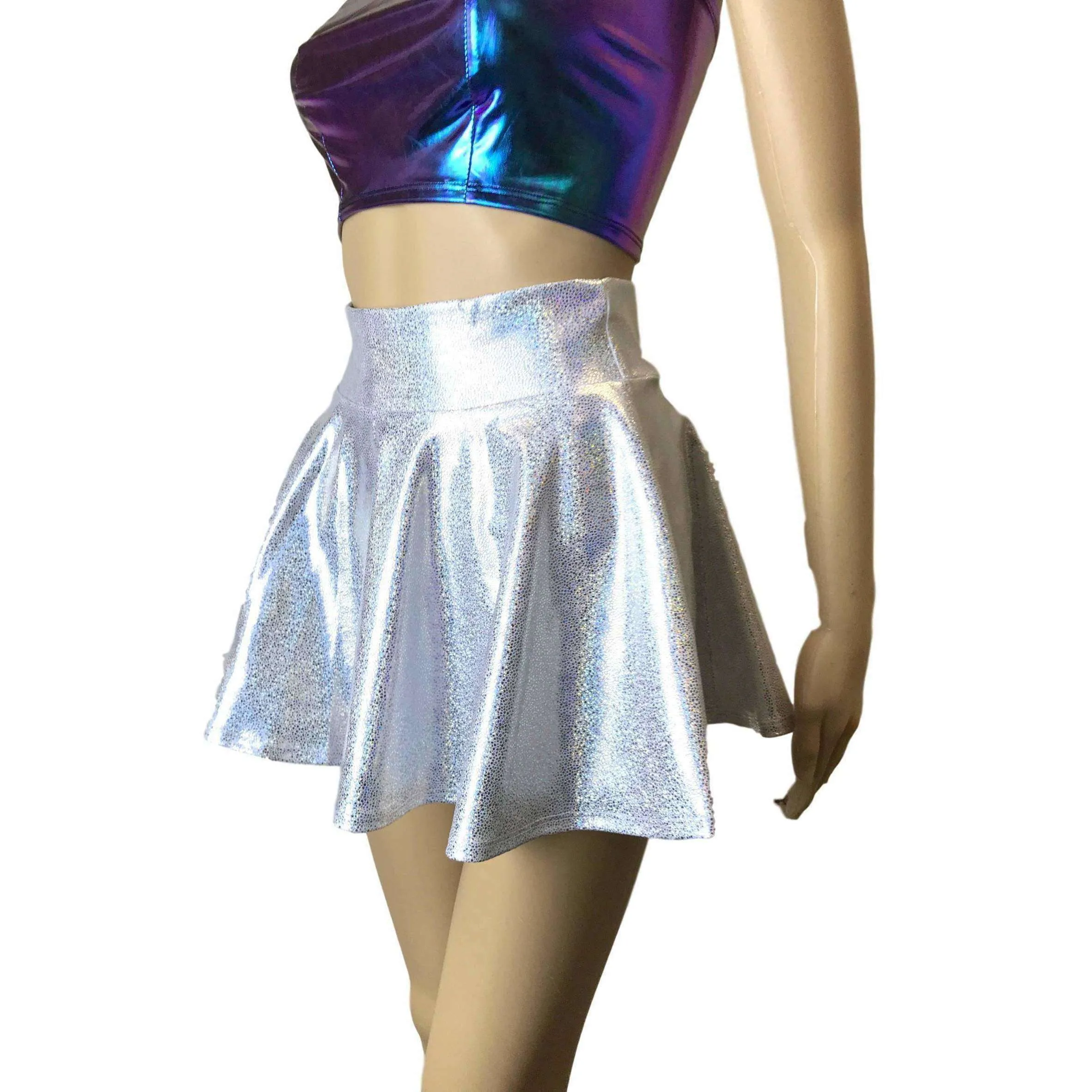 13" Skater Skirt - Silver Holographic