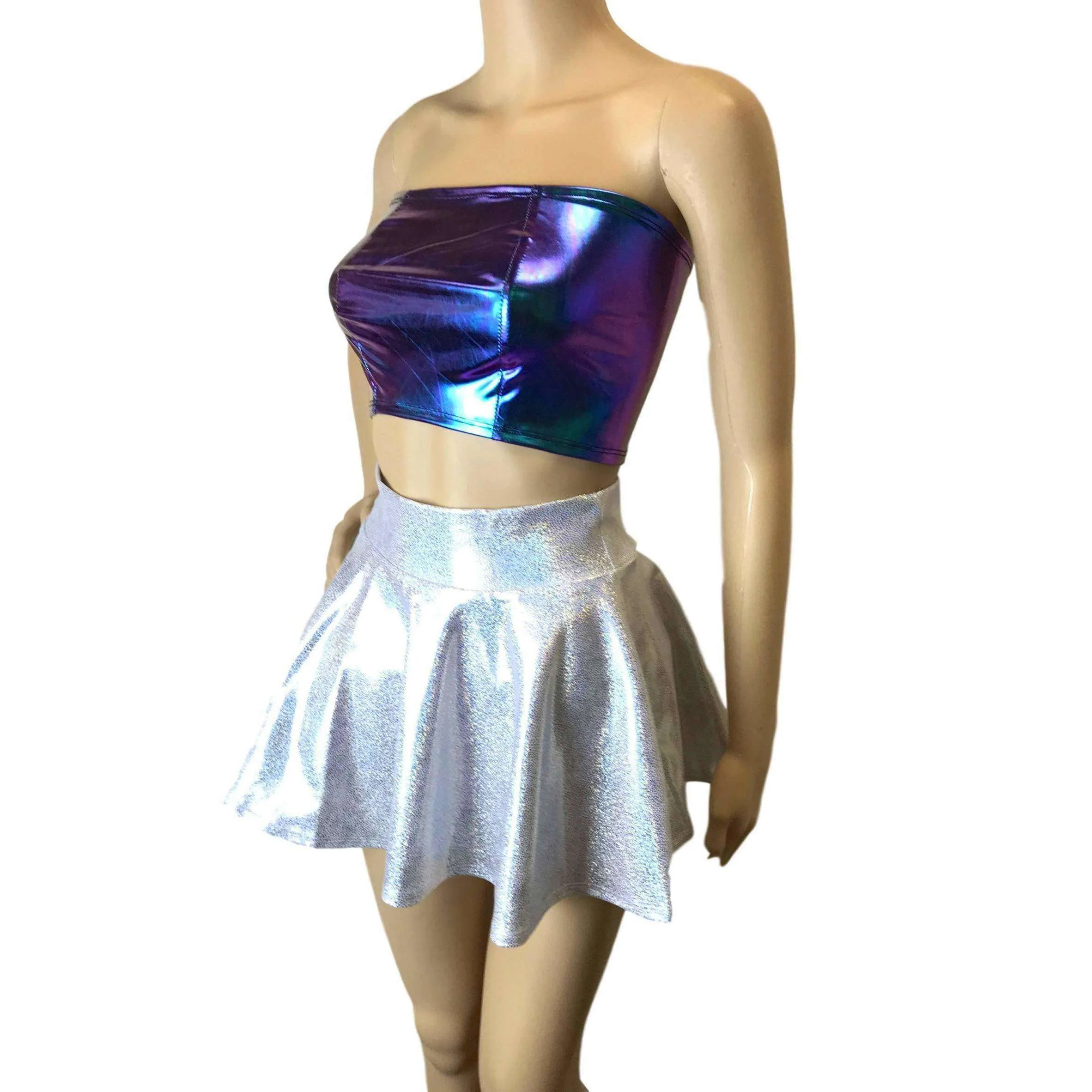 13" Skater Skirt - Silver Holographic