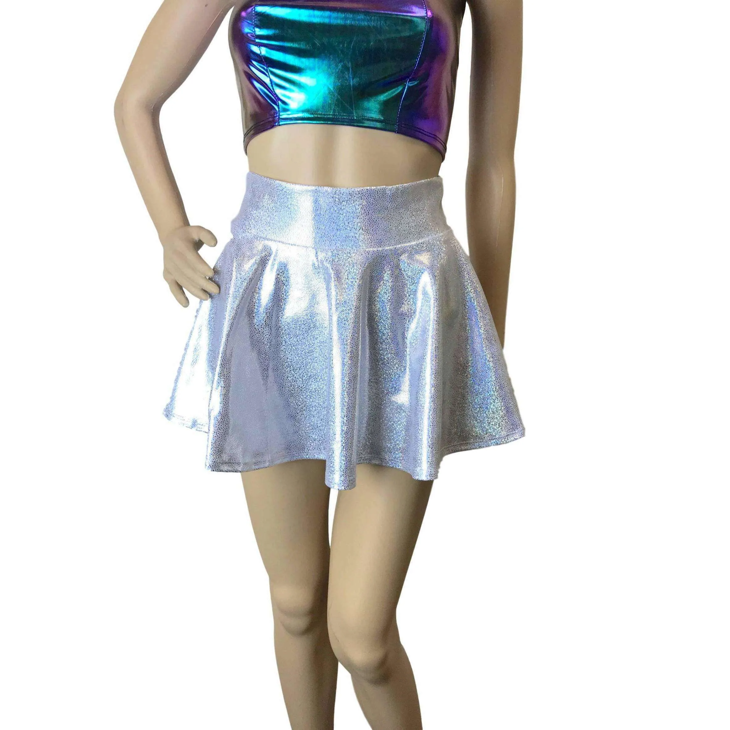 13" Skater Skirt - Silver Holographic