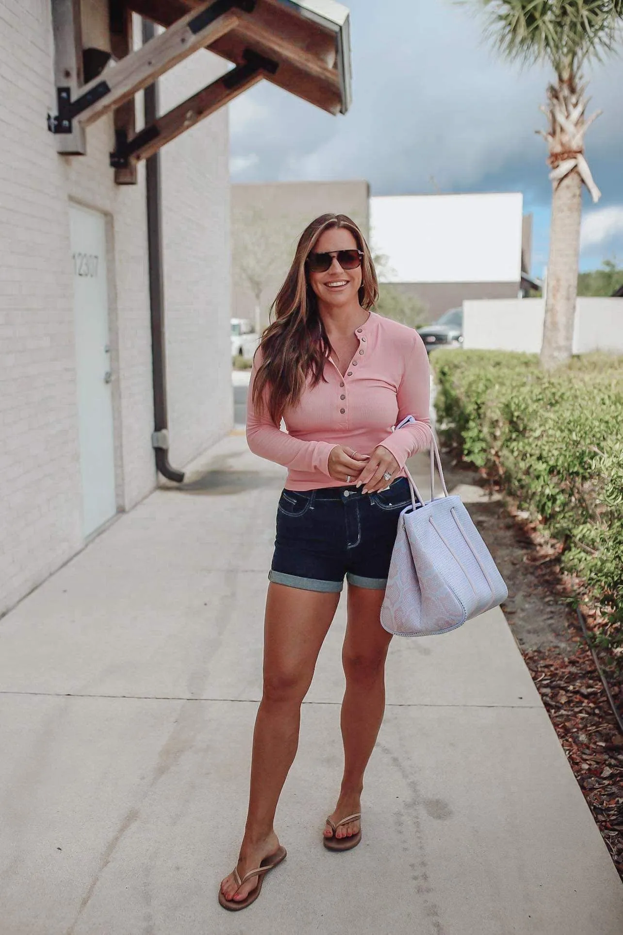 Abela What a Feeling Long Sleeve Henley- Pink Coral