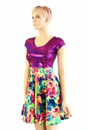 Acid Splash & Fuchsia Skater Dress