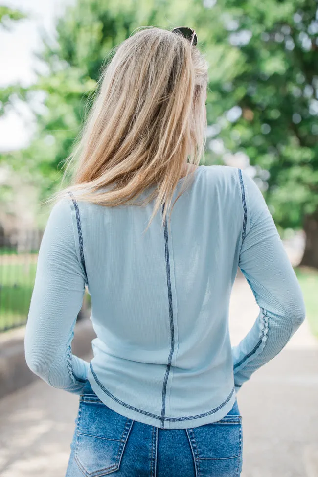 Act Naturally Navy Contrast Stitch Ribbed Henley Top