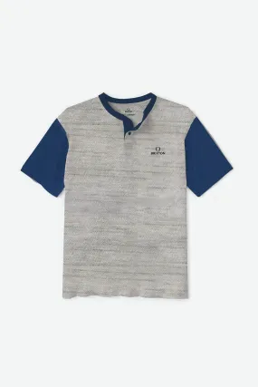 Alpha S/S Henley Knit - Heather Grey/Joe Blue