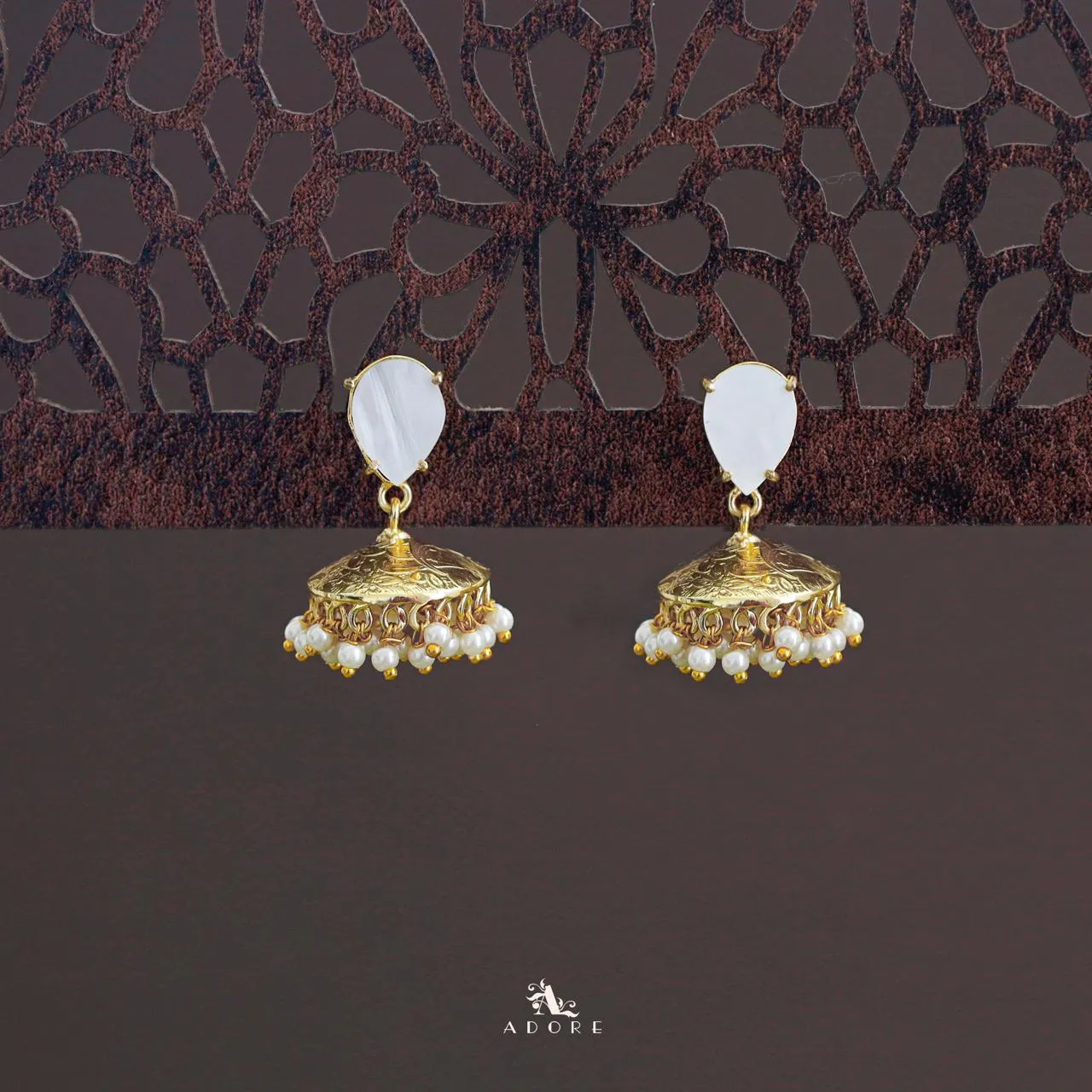 Althaia Drop Glossy Stone Pearl Jhumka