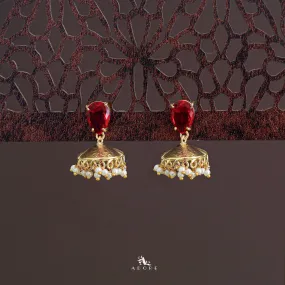 Althaia Drop Glossy Stone Pearl Jhumka