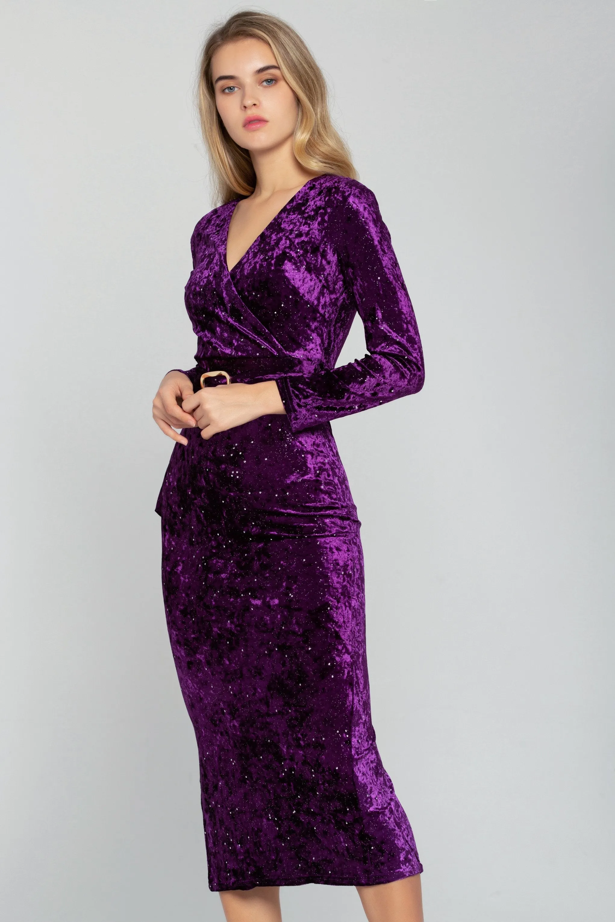 Amethyst Purple Midi Dress with Belt