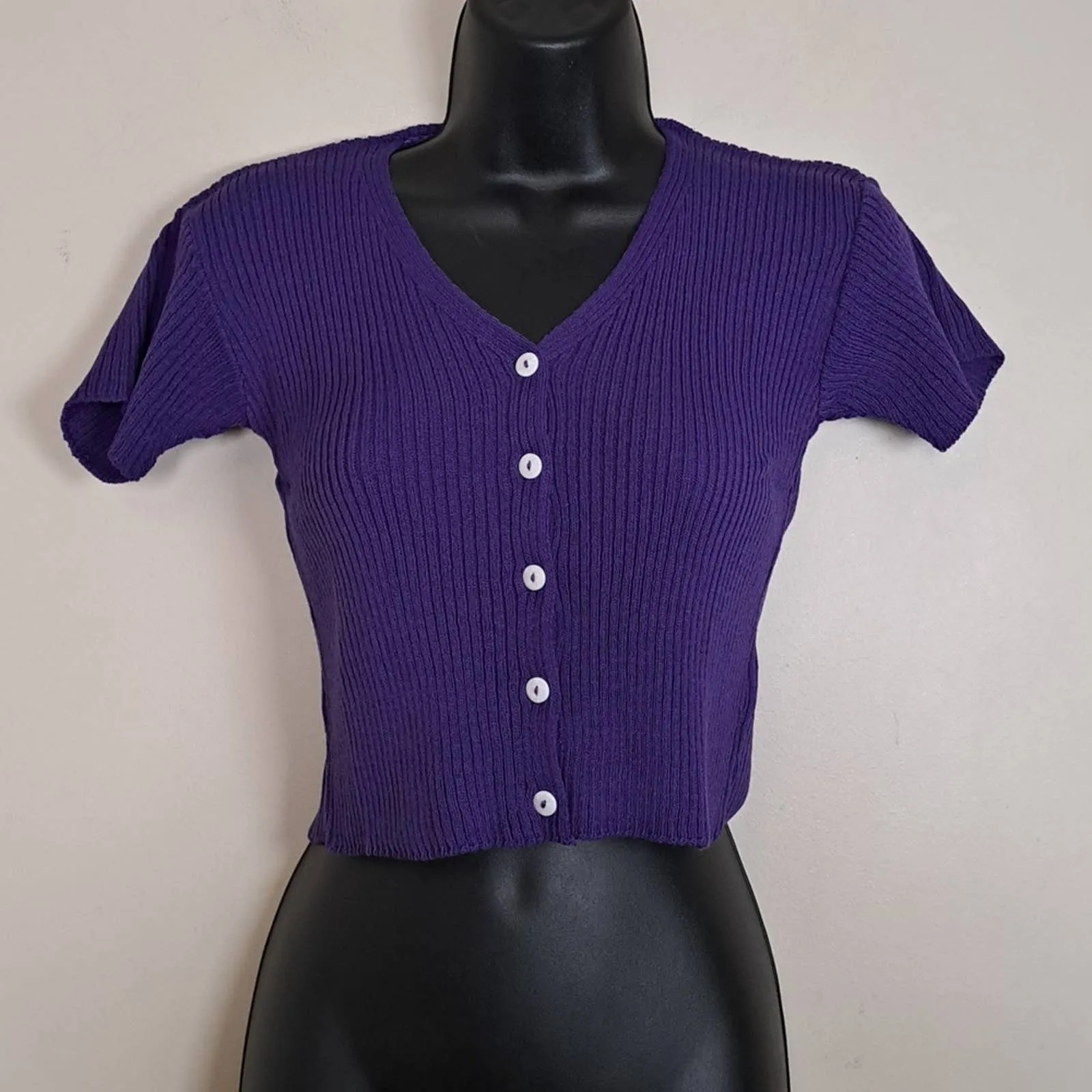 ASOS Daisy Street Purple Retro Knitted Short Sleeve Cardigan Sweater