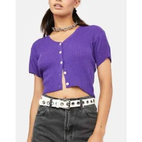 ASOS Daisy Street Purple Retro Knitted Short Sleeve Cardigan Sweater