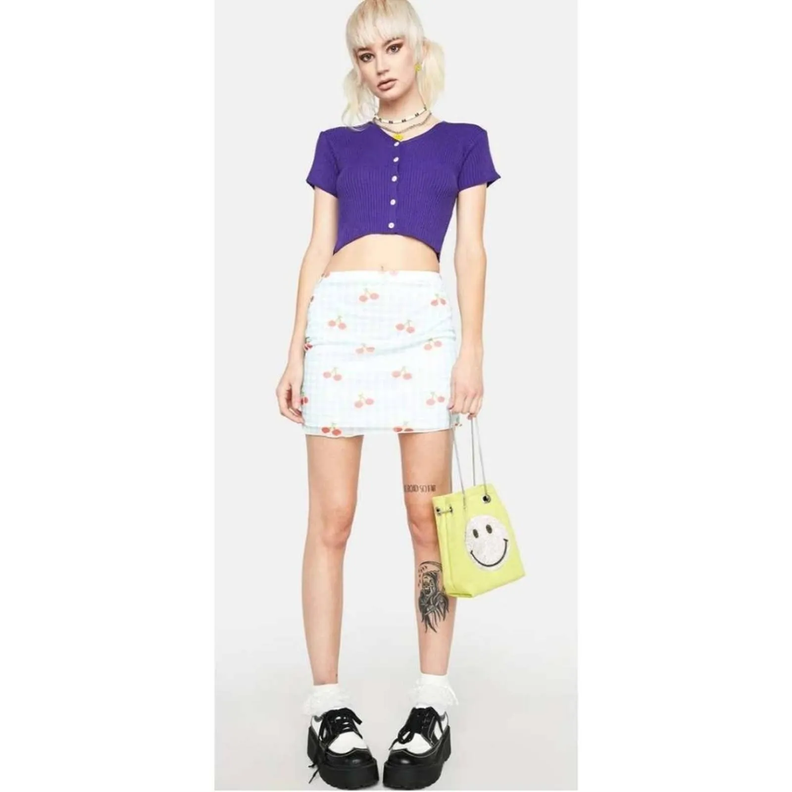 ASOS Daisy Street Purple Retro Knitted Short Sleeve Cardigan Sweater