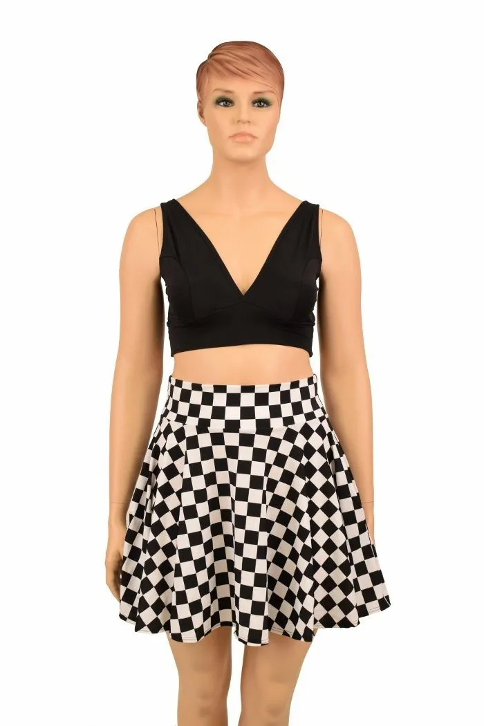 Black and White Checkered Pocket Skater Skirt