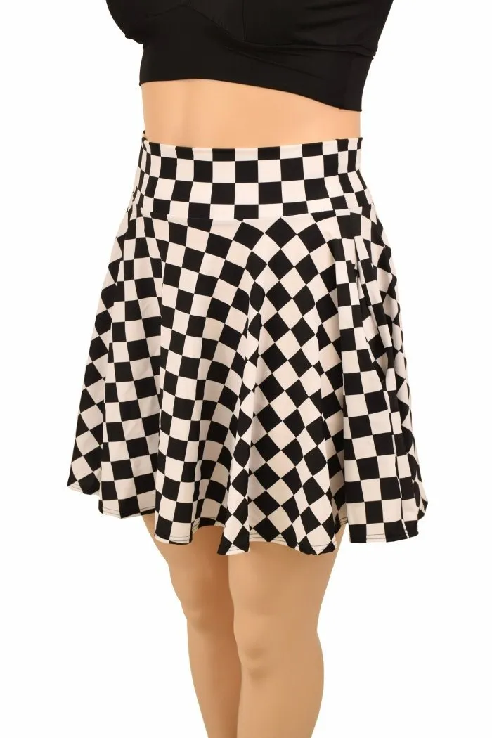 Black and White Checkered Pocket Skater Skirt