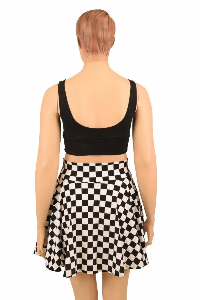 Black and White Checkered Pocket Skater Skirt