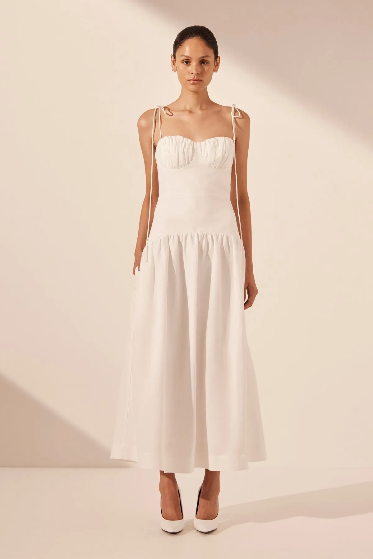 BLANC GATHERED MIDI DRESS