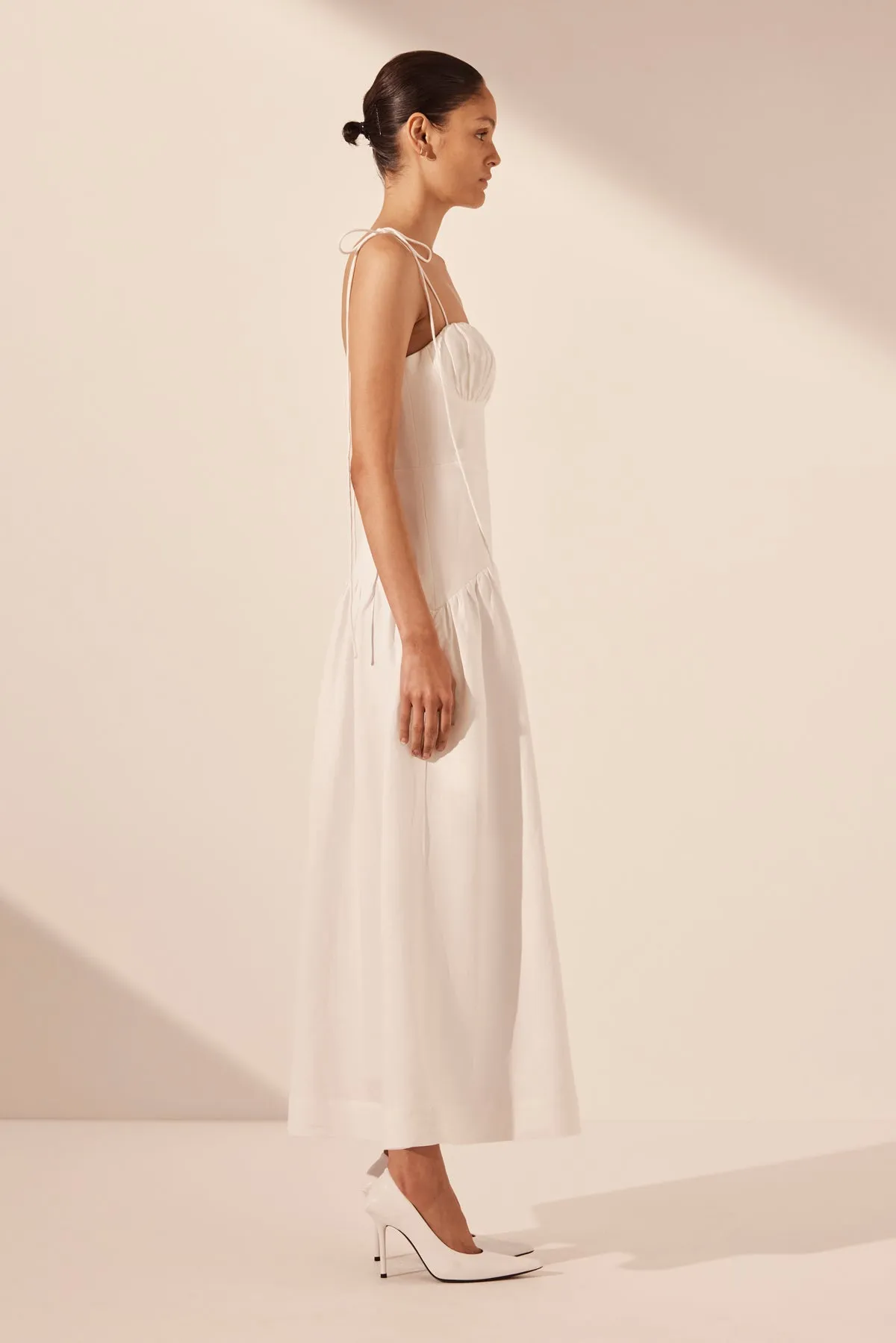 BLANC GATHERED MIDI DRESS