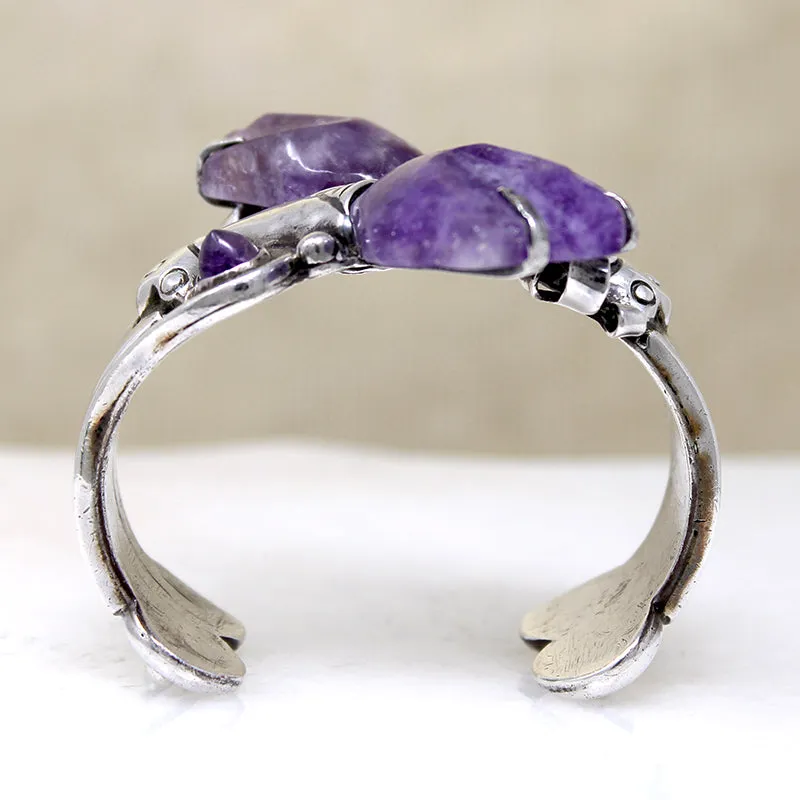 Breathtaking Spratling Silver & Amethyst Flower Cuff