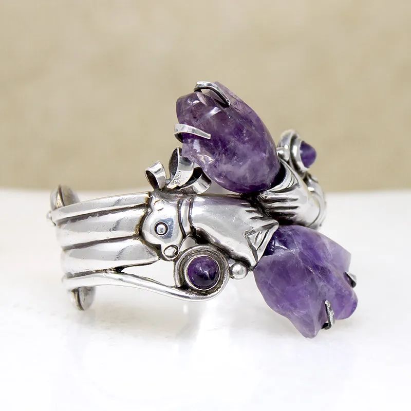 Breathtaking Spratling Silver & Amethyst Flower Cuff