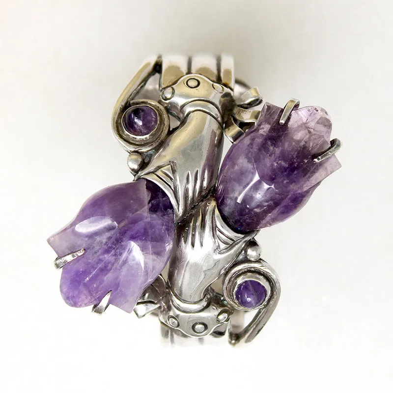 Breathtaking Spratling Silver & Amethyst Flower Cuff