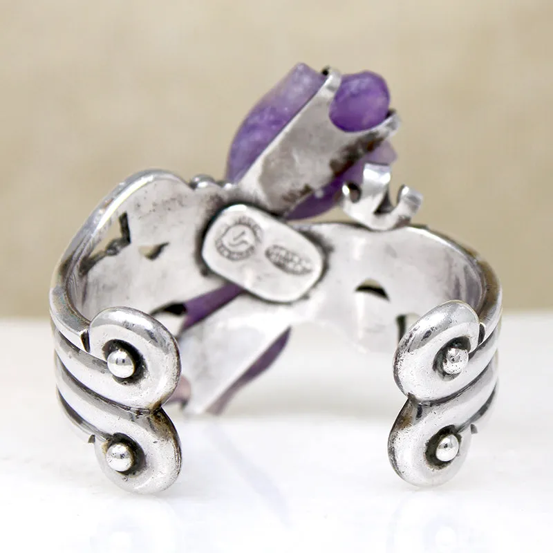 Breathtaking Spratling Silver & Amethyst Flower Cuff