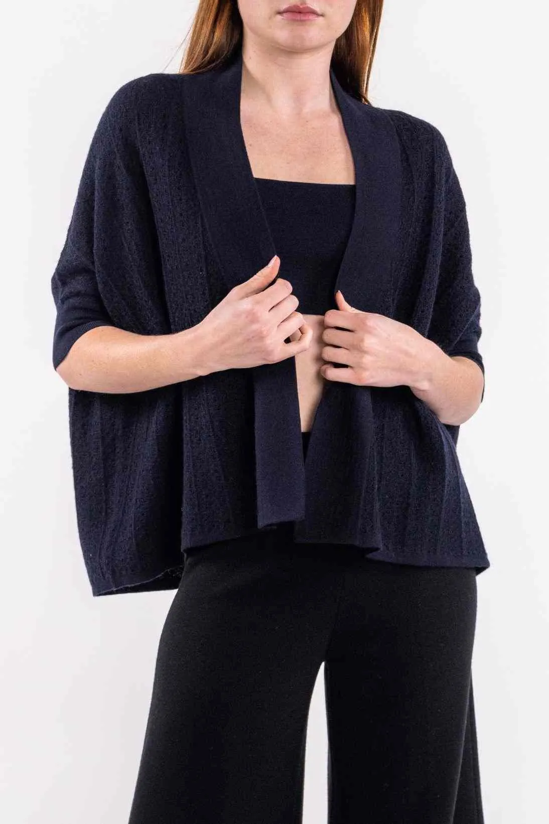 CASHMERE MESH STITCH CARDIGAN