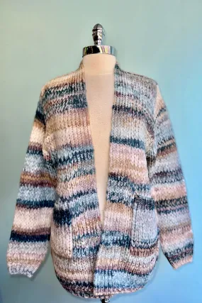 Chunky Knit Open Cardigan in Blue and Tan by Molly Bracken