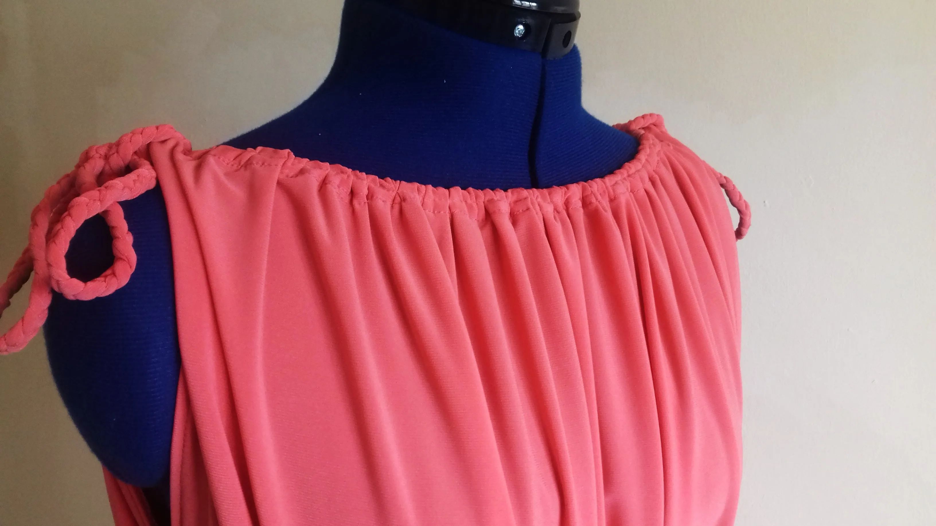 Coral Pink Grecian Drape Dress