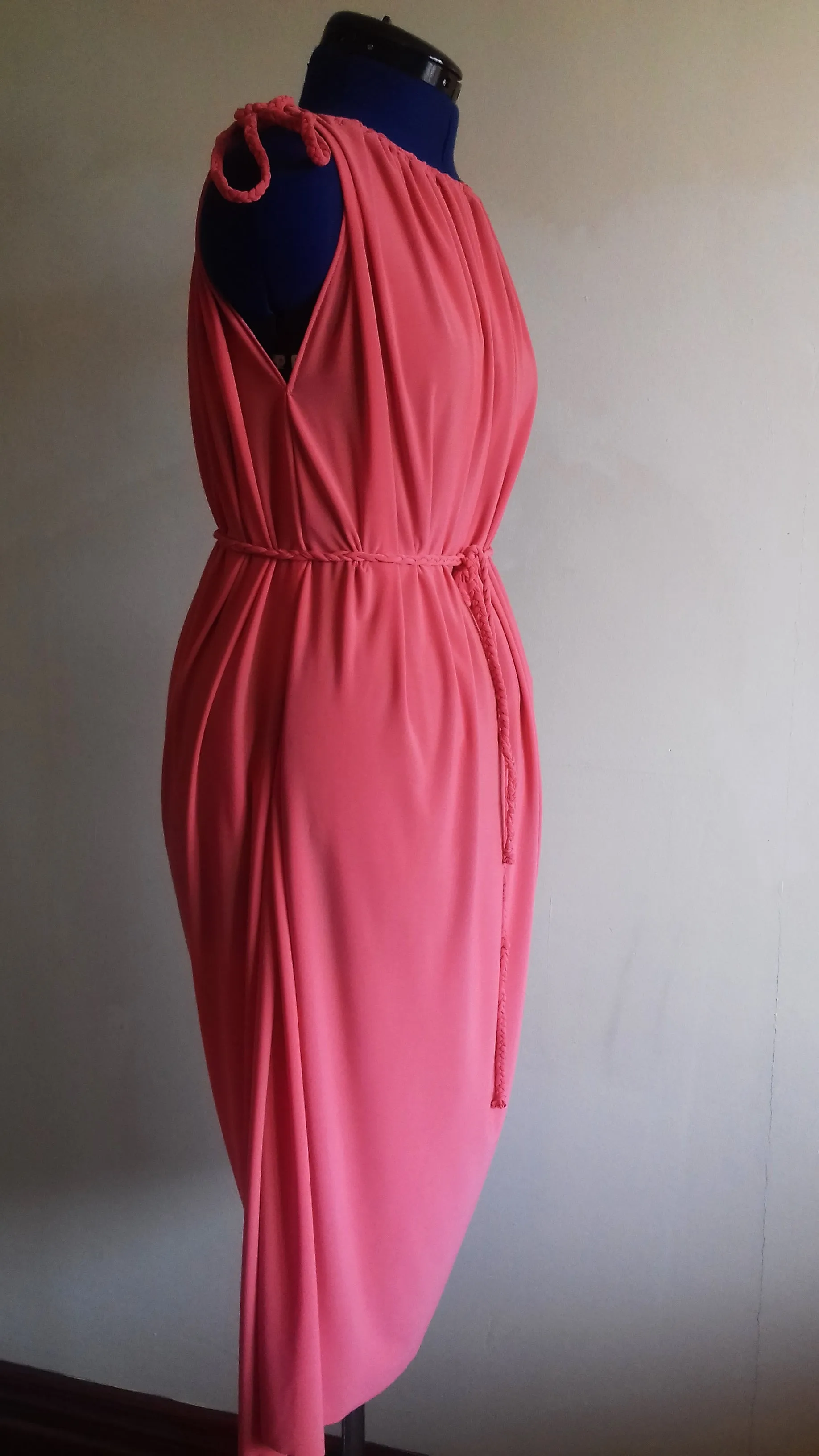 Coral Pink Grecian Drape Dress