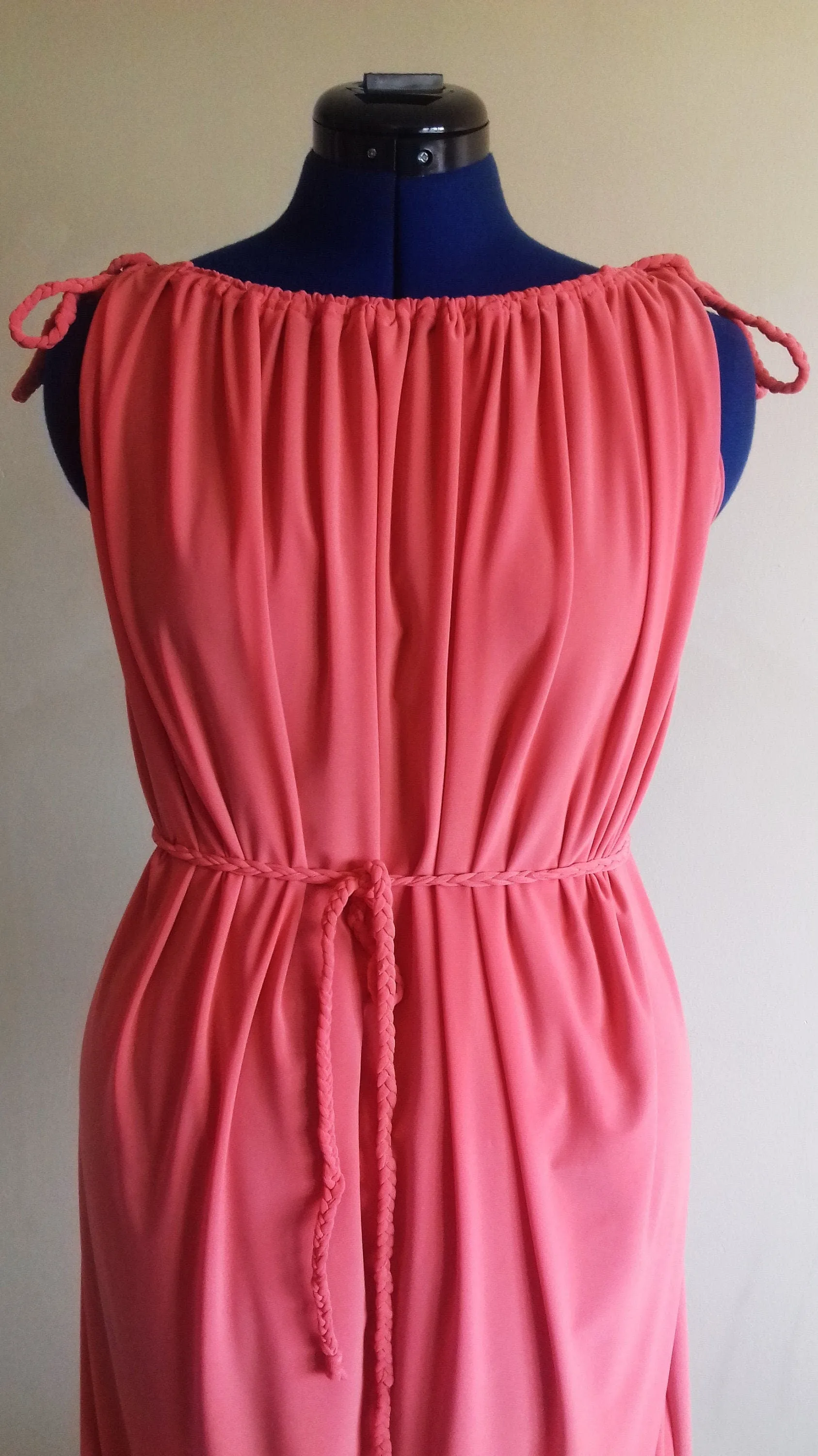 Coral Pink Grecian Drape Dress