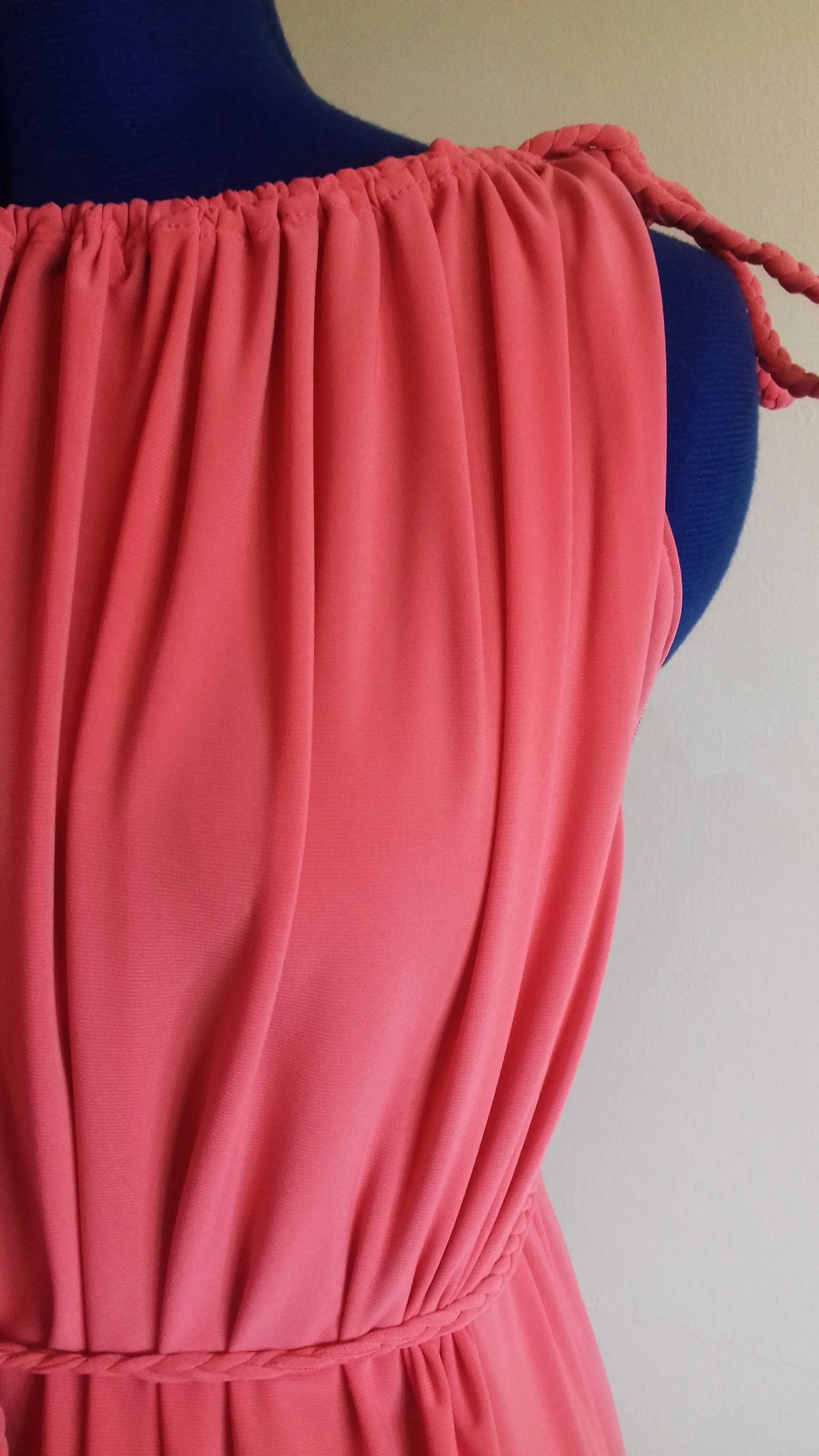 Coral Pink Grecian Drape Dress