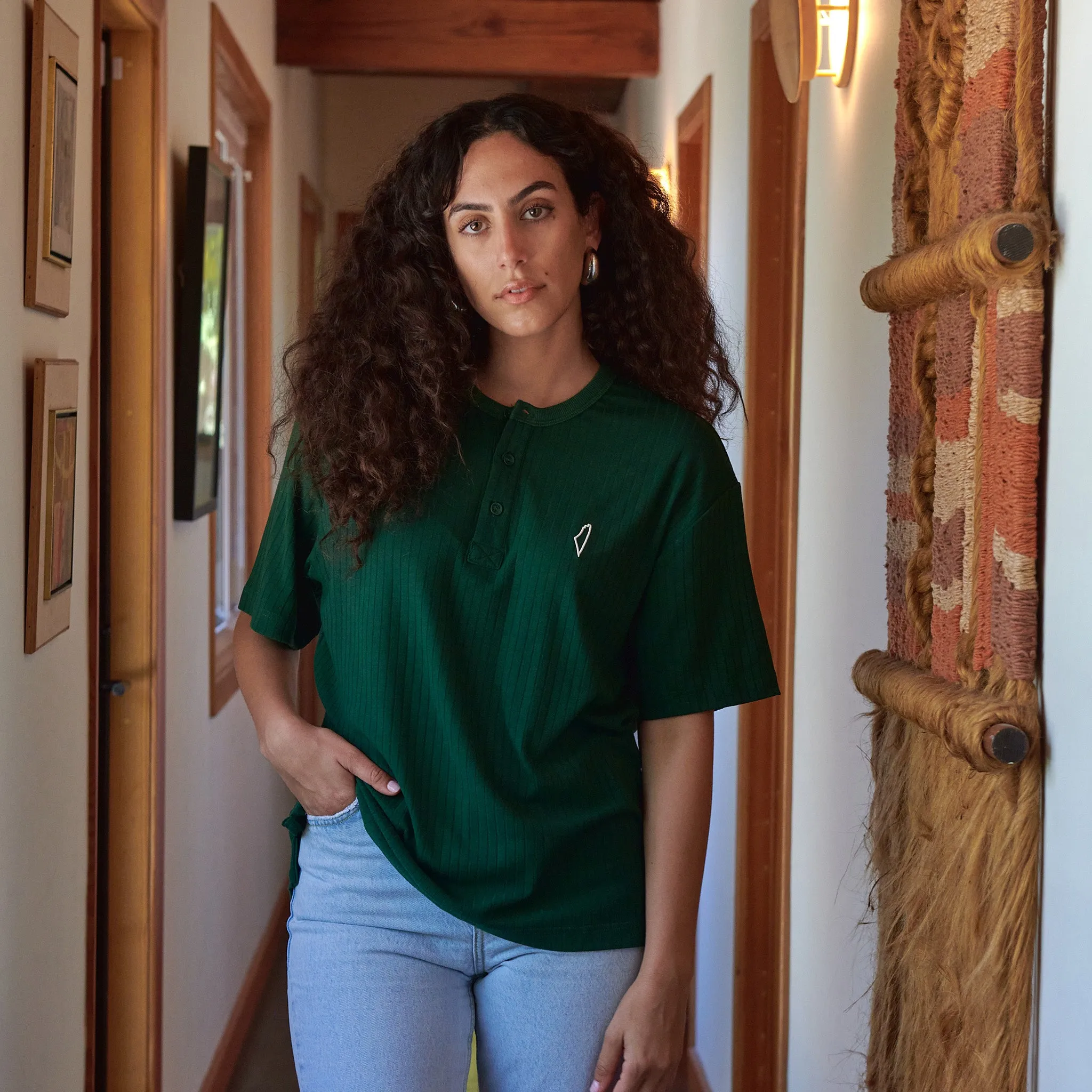 Core Henley Polo Pine Green