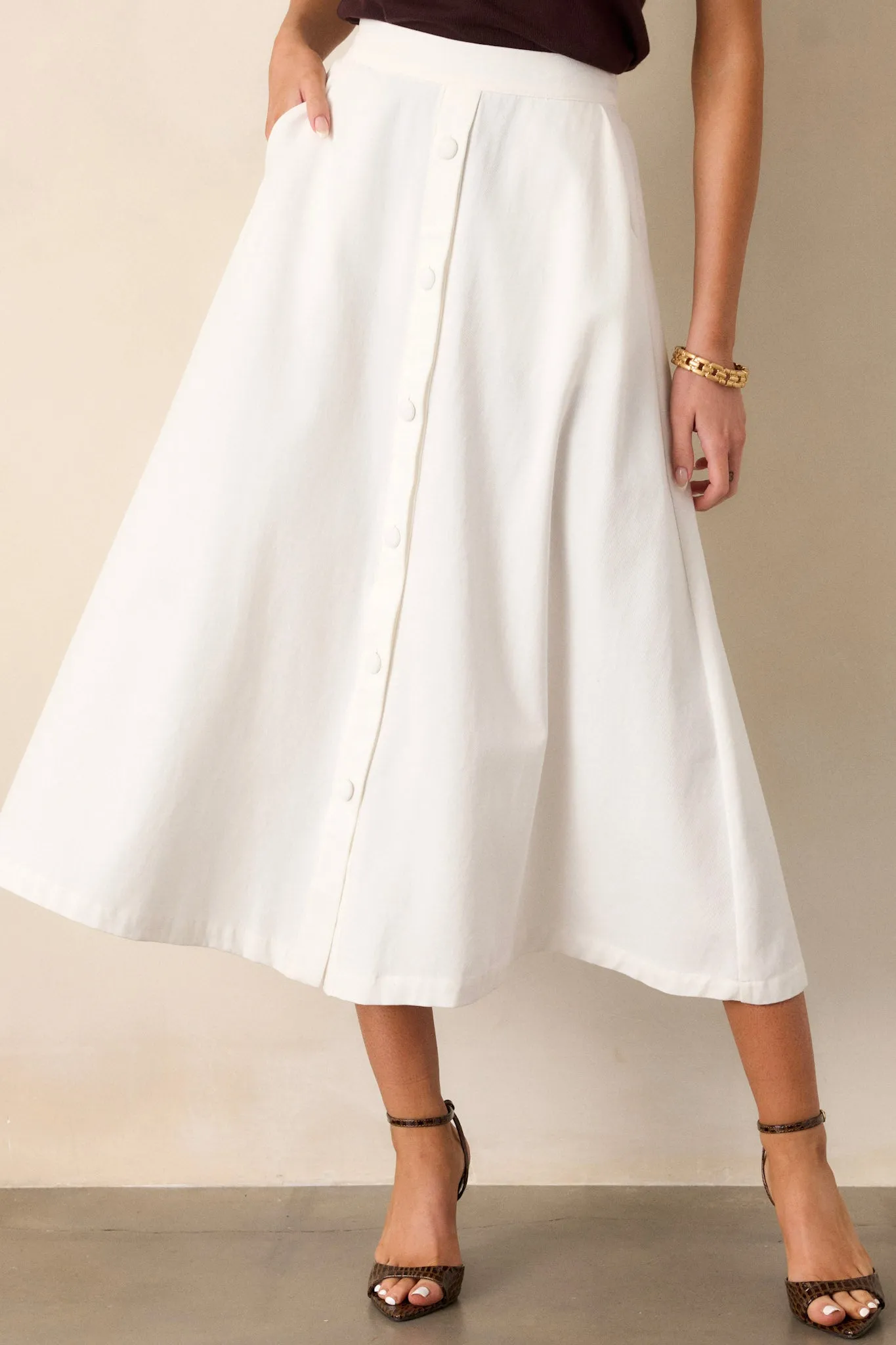 Countryside Charm 100% Cotton Ivory Midi Skirt