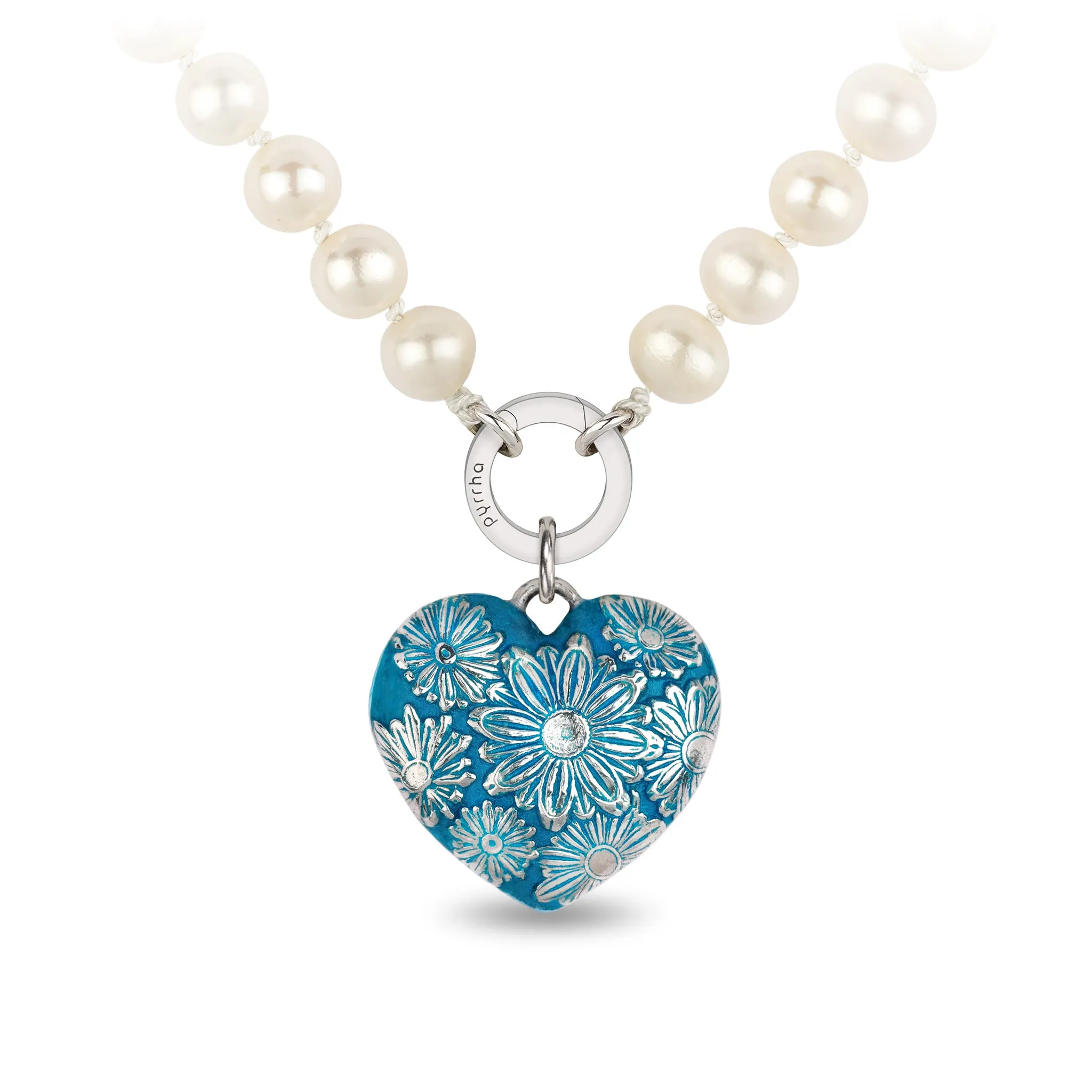 Daisy Large Puffed Heart Knotted Freshwater Pearl Necklace - Capri Blue