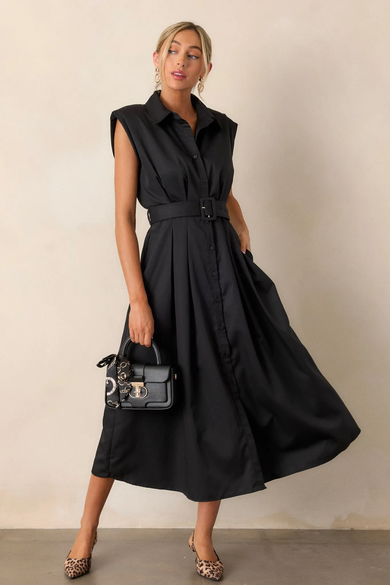 Days Go By Black Belted Midi Dress