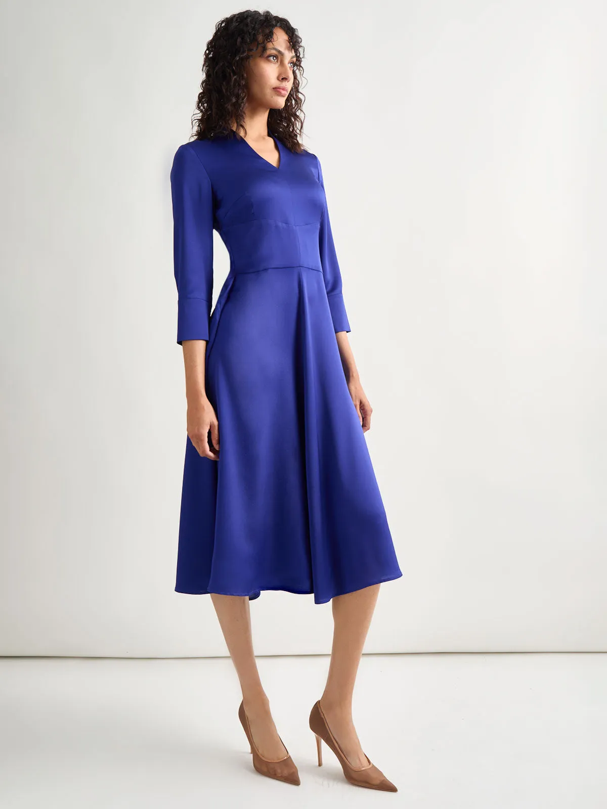 Fit-and-Flare Crepe de Chine Midi Dress