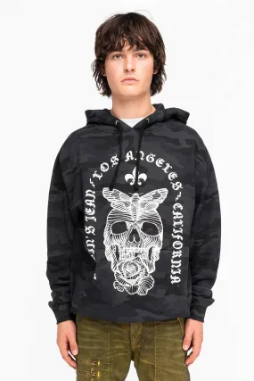 FLEUR-DE-LIS SKULL HOODIE IN BLACK CAMO