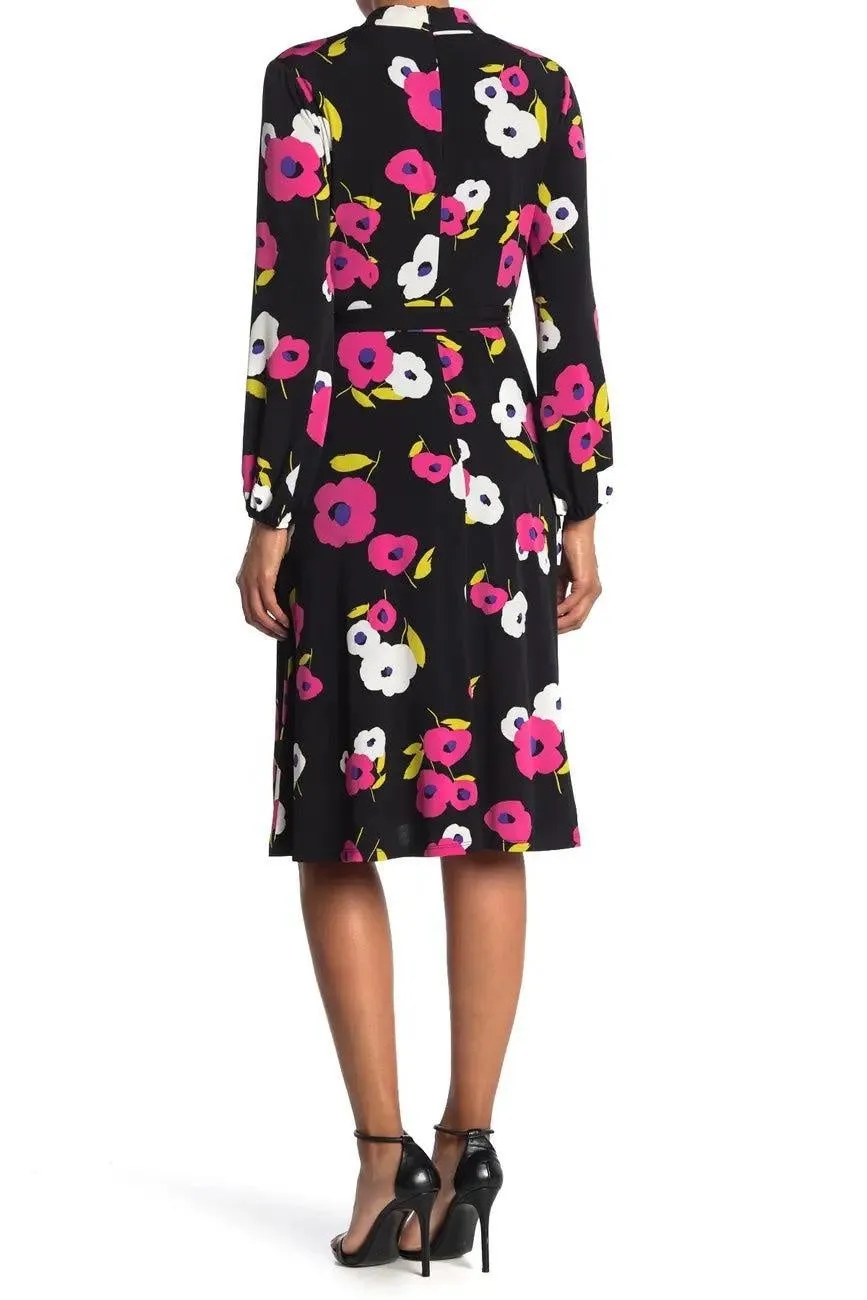 Floral Long Sleeve Tie Waist Dress-London Times-FINAL SALE-NOT ELIGIBLE FOR EXCHANGE OR REFUND