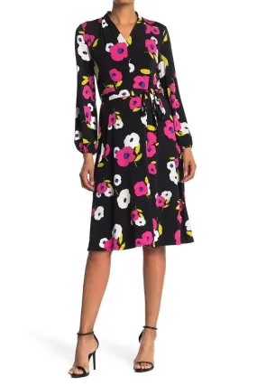 Floral Long Sleeve Tie Waist Dress-London Times-FINAL SALE-NOT ELIGIBLE FOR EXCHANGE OR REFUND