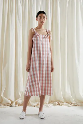 FORBIDDEN FRUIT DRESS ~ REVERSIBLE ~ GRAPEFRUIT [ Pink & White Check Gingham Tie Pinafore ]