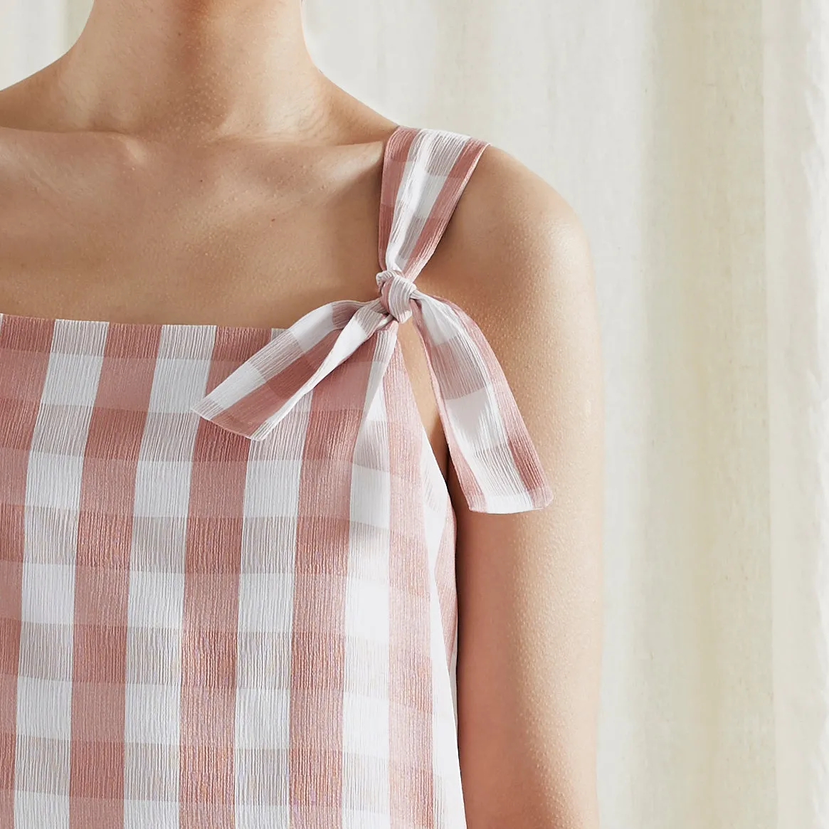 FORBIDDEN FRUIT DRESS ~ REVERSIBLE ~ GRAPEFRUIT [ Pink & White Check Gingham Tie Pinafore ]