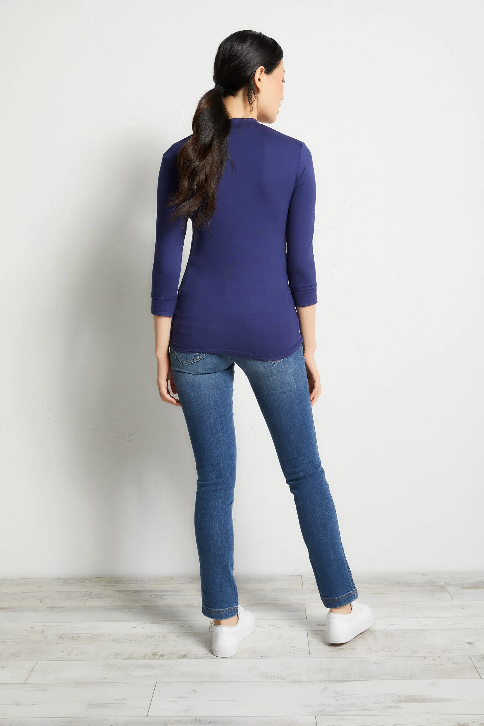 Henley 3/4 Sleeve Jersey Top