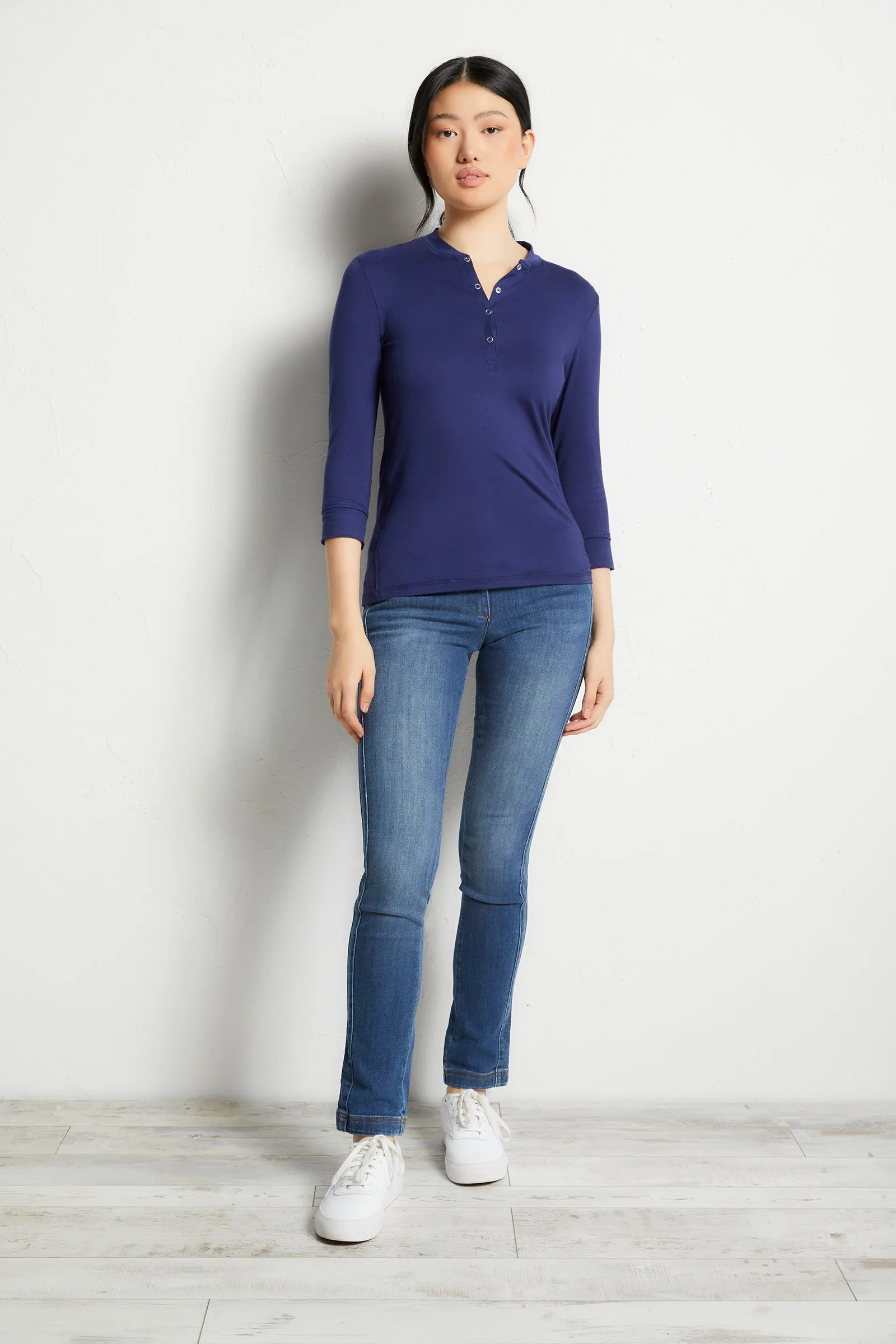 Henley 3/4 Sleeve Jersey Top