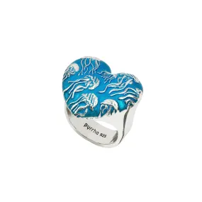 Jellyfish Large Puffed Heart Signet Ring - Capri Blue