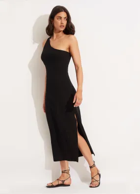 Jersey One Shoulder Midi Dress - Black