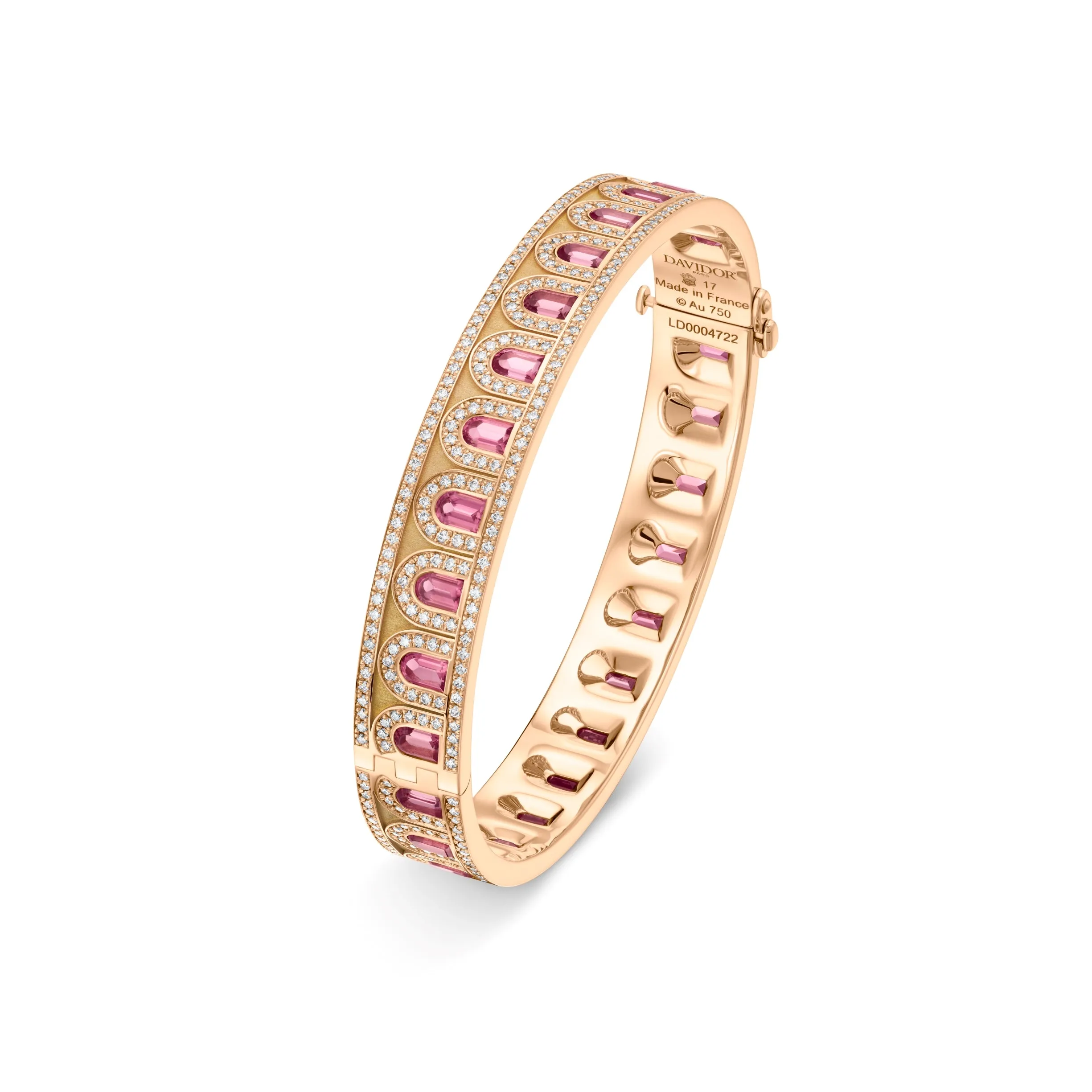 L'Arc Deco Bangle in 18k Rose Gold with DAVIDOR Arch Cut Rubellites and Brilliant Diamonds