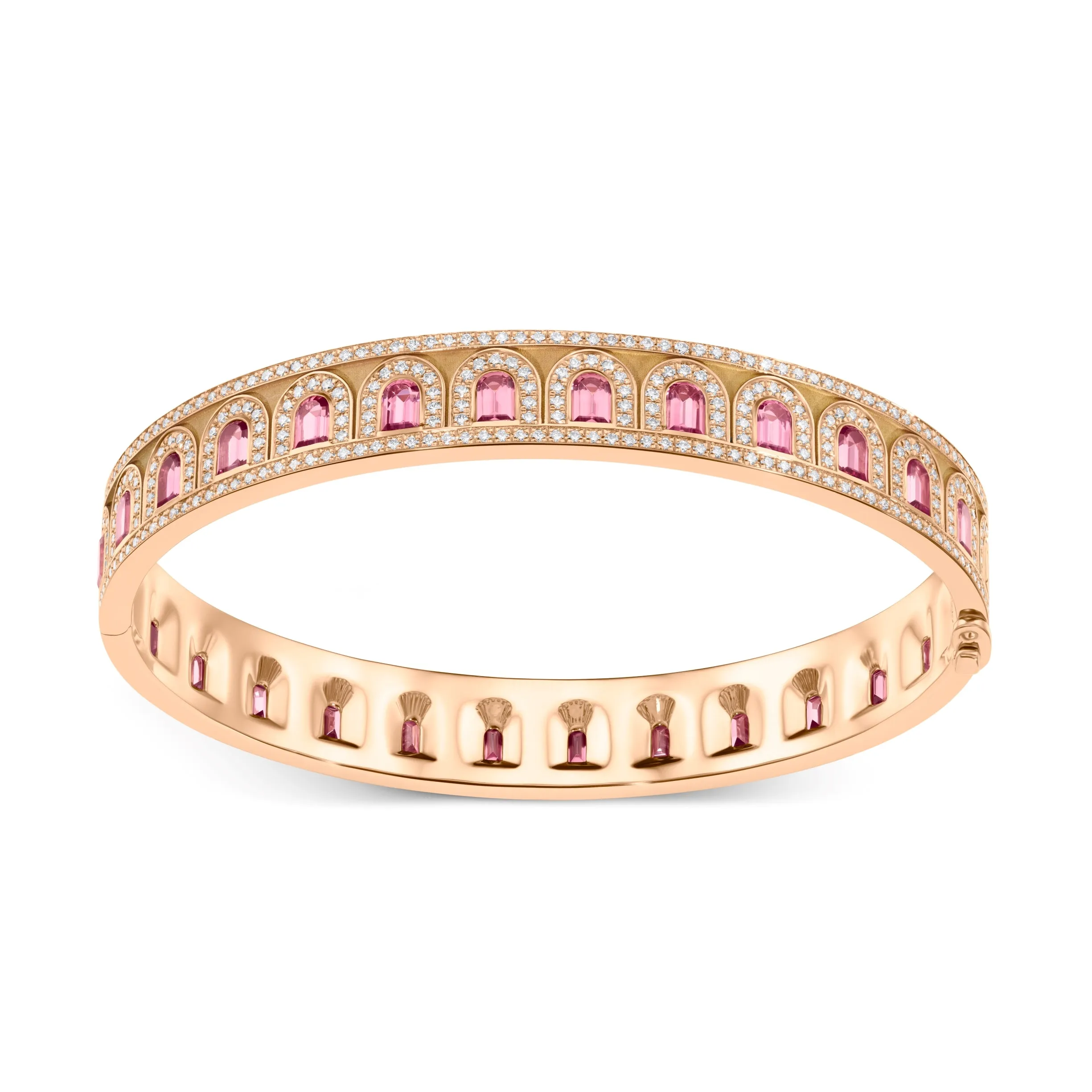 L'Arc Deco Bangle in 18k Rose Gold with DAVIDOR Arch Cut Rubellites and Brilliant Diamonds