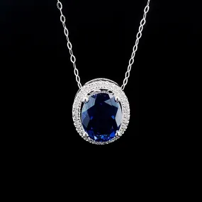 #LoveLVNA | Blue Sapphire Gemstones Halo Diamond Necklace 16-18" 18kt