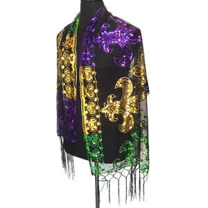 Mardi Gras Fleur De Lis Sequined Shawl