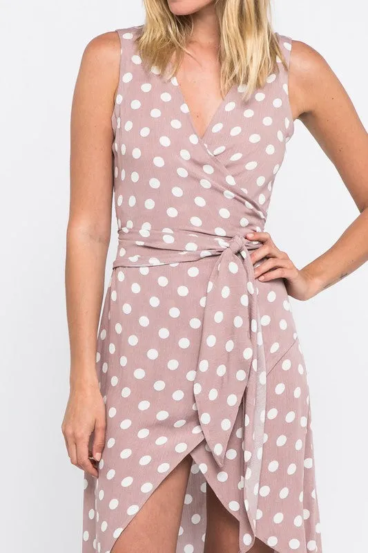 Mauve Polkadot Print Dress