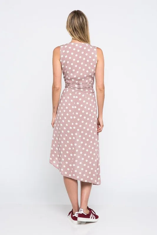 Mauve Polkadot Print Dress