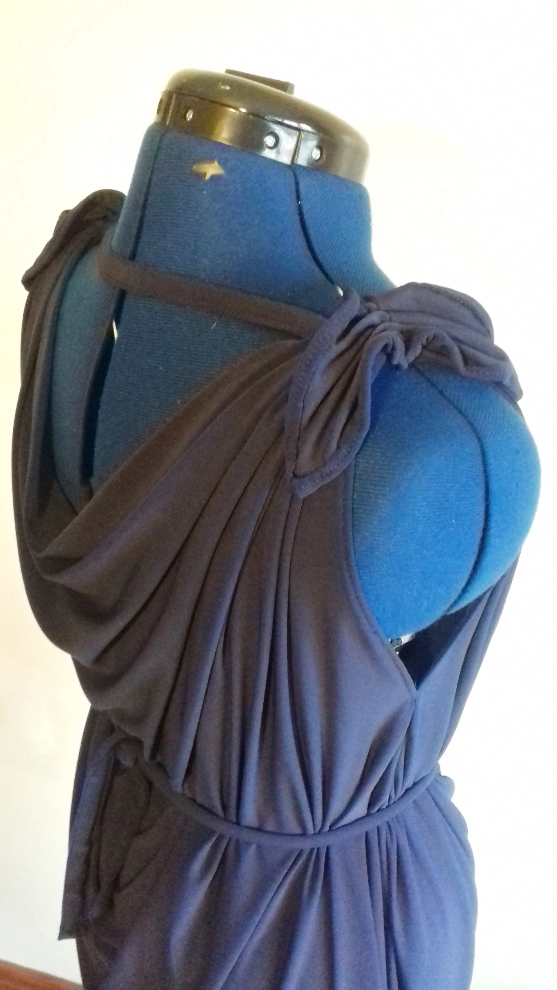 Navy Blue Grecian Drape Dress