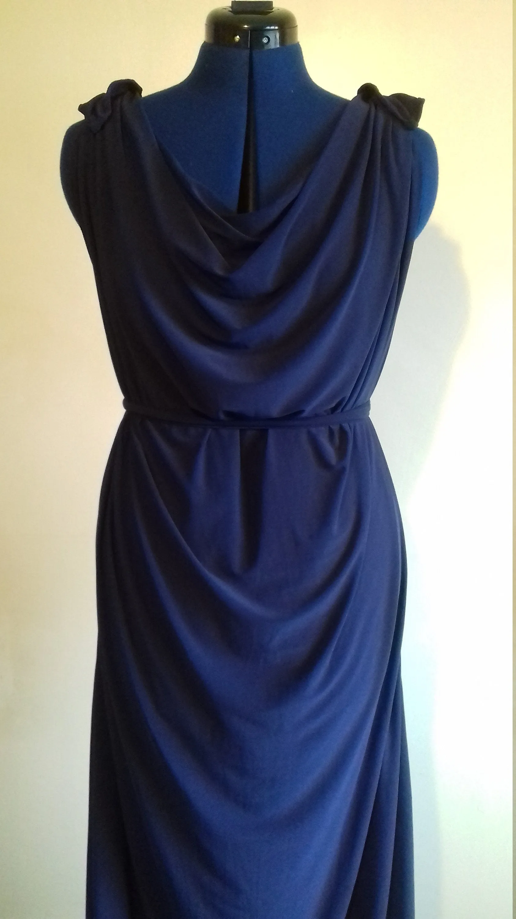 Navy Blue Grecian Drape Dress